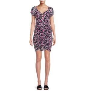 New ~ MADDEN NYC ~  Puff Sleeve Ruched Floral Bodycon Dress Size M